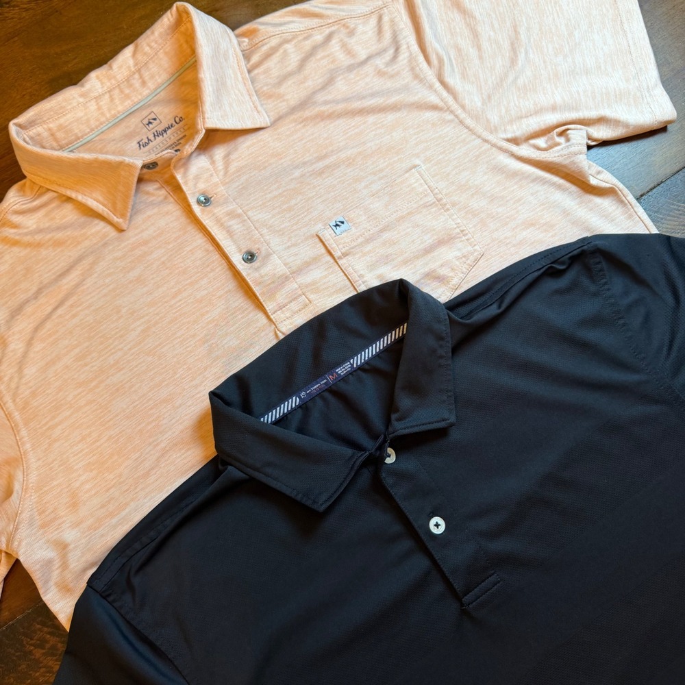 Mens Fish Hippie & Southern Tide Performance Polo Shirt Bundle Orange Black M